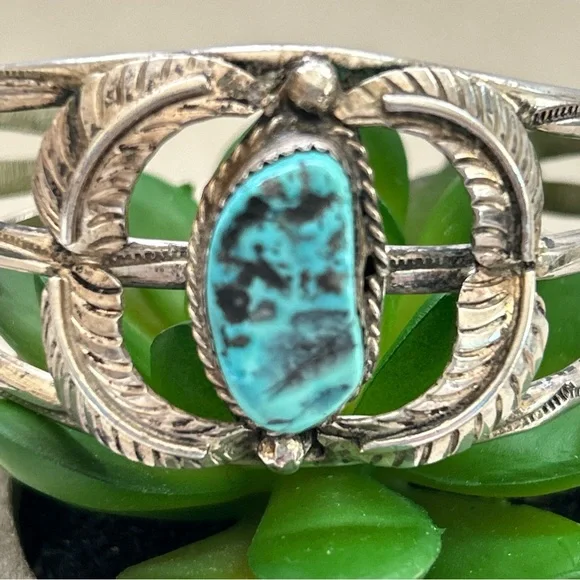 Vintage Jefferson Lee Navajo Turquoise Sterling Silver Cuff Bracelet - Picture 5 of 14